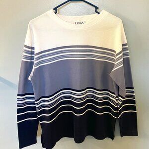 Erika Collection Women's Size Large Long-Sleeve Blue/White Striped Top